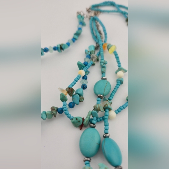 Lot 2 Turquoise Color Beaded Necklaces Multi Strand Southwestern Style Set - Picture 6 of 7
